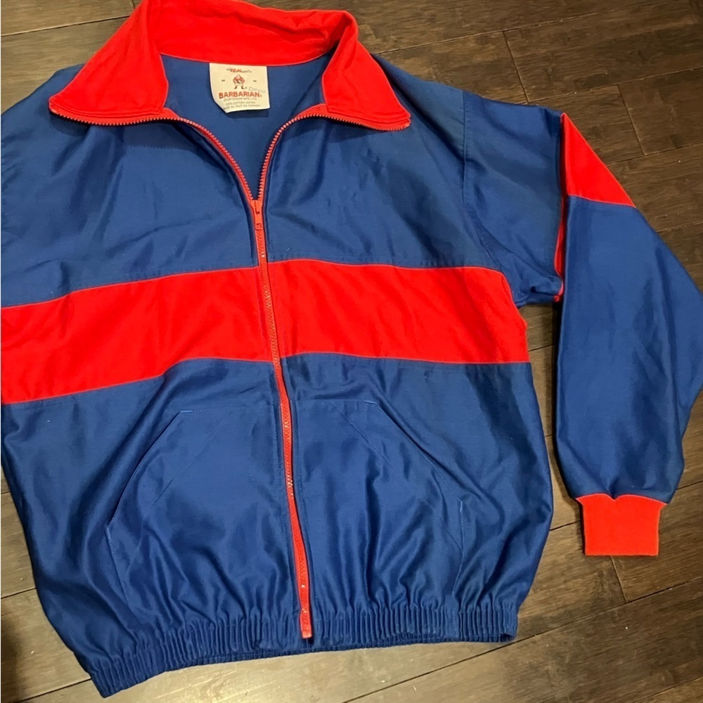 Rugby jacket. The real one. Barbarian sportswear. Red / blue zip up jacket.EUC